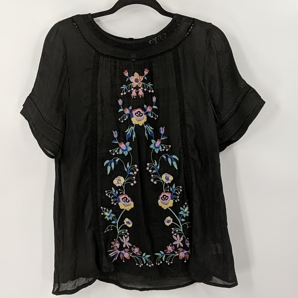 UMGEE Embroidered Semi Sheer Ruffle Sleeve Top